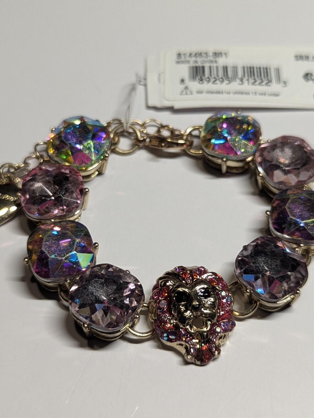 Betsey Johnson Pink & Iridescent Lion Statement Bracelet